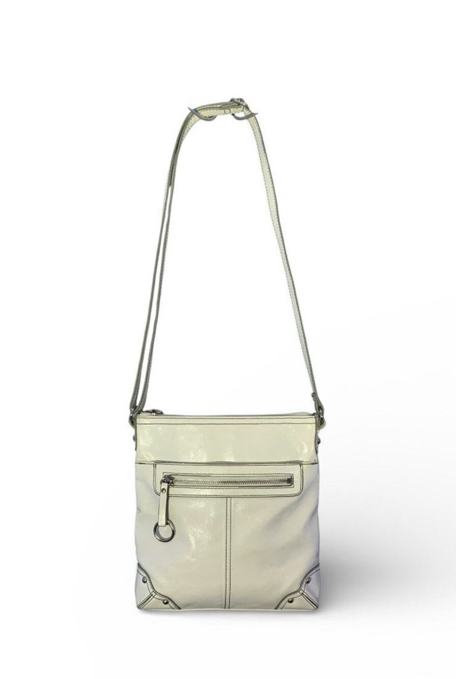 Vintage Y2K Nine West Purse, White Leather Crossbody With Leopard Print Interior